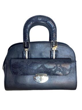 BELLA MONDINI Black Structured Faux Leather Snake Skin Boston Bag Satchel Doctor